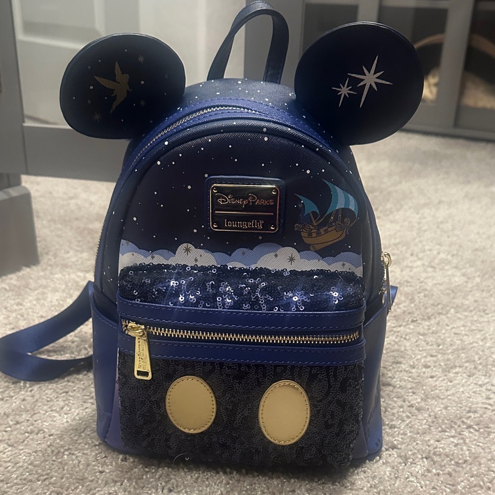 Loungefly Navy Tinker Bell & Peter Pan Mini Mickey Ear Backpack